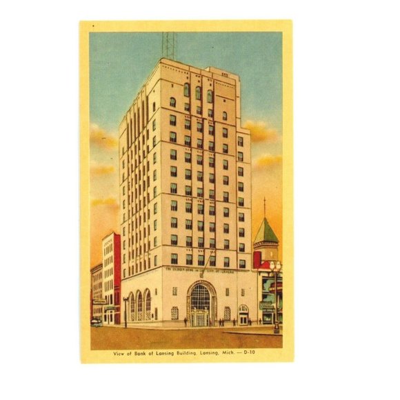 Vintage Postcard Lansing Michigan Bank Of Lansing Building Travel USA Unposted - Picture 1 of 2